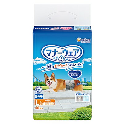 Manor Pants - マナーウェア　男の子用　L　トラッドテイスト　40枚　胴回り約45〜50cm　ユニチャーム　【犬用　トイレタリー　マナー】お出かけ・お部屋でのマーキング・そそうに安心！ 旅行・ドライブ・お散歩・お留守番に 男の子専用タイプ
