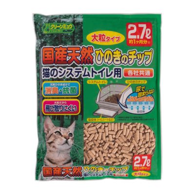 樂天商城 - シーズイシハラ　クリーンミュウ 国産天然ひのきのチップ　大粒タイプ　2.7L【猫砂・トイレタリー　スノコ付トイレ(システムトイレ）用】 大粒だからトイレの外に飛び散りにくい。 消臭・抗菌。