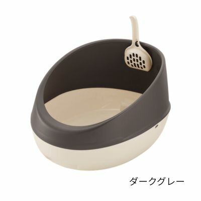 樂天商城 - リッチェル　ラプレ ネコトイレ　ハーフカバー　ダークグレー【猫トイレ　トイレタリー】サイズ約36×47×24.5cm猫砂が飛び散りにくいハーフカバータイプのネコトイレです。