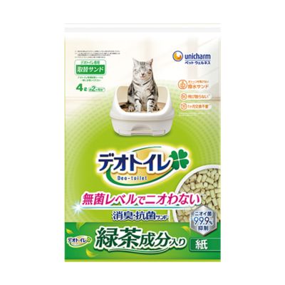 Tea - デオトイレ　緑茶成分入り消臭・抗菌サンド　紙タイプ　4L　ユニ・チャーム　【猫用　トイレ　取替え砂】1週間ずっと、ニオイこもらない★