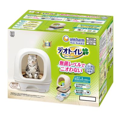 乐天商城 - デオトイレ　フード付き 本体セット　ナチュラルアイボリー　ユニ・チャーム【猫用　システムトイレ　本体】無菌レベルでニオわない猫用システムトイレ