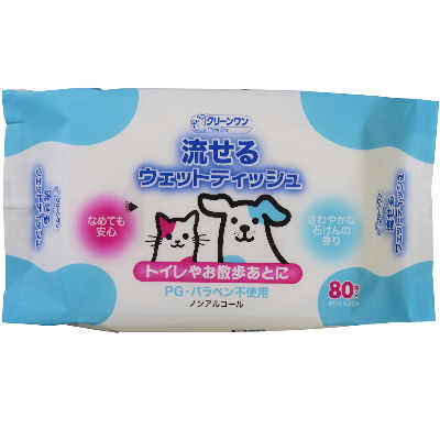 クリーンワン　流せるウェットティッシュ　80枚　【お出掛け　エチケット】