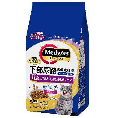 其它 - メディファス　老齢猫用 11歳から　チキン味　1.5kg（250g×6袋）　ペットライン【総合栄養食　国産 キャットフード ドライ　無着色　小分けパック】猫の臨床栄養学から生まれた下部尿路の健康維持フード。※新パッケージを出荷する場合がございます。