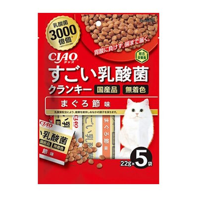 Rakuten - いなば　国産　すごい乳酸菌クランキー　まぐろ節味　22g×5袋入り　【キャットフード　ドライ　総合栄養食】1袋に乳酸菌600億個を配合したドライフード。