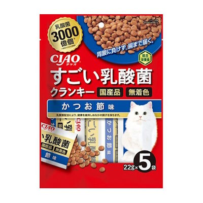 樂天商城 - いなば　国産　すごい乳酸菌クランキー　かつお節味　22g×5袋入り　【キャットフード　ドライ　総合栄養食】1袋に乳酸菌600億個を配合したドライフード。