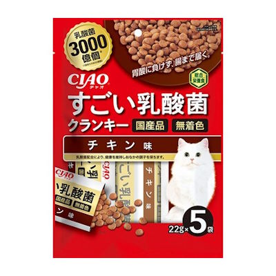 Rakuten - いなば　国産　すごい乳酸菌クランキー　チキン味　22g×5袋入り　【キャットフード　ドライ　総合栄養食】1袋に乳酸菌600億個を配合したドライフード。