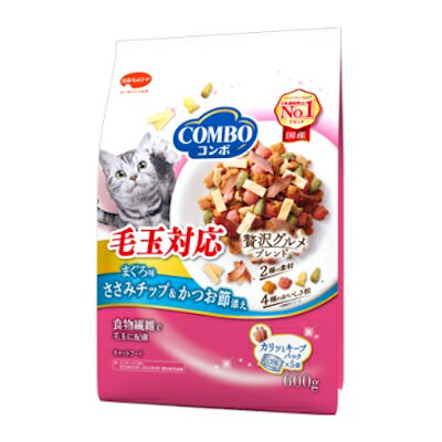 樂天商城 - コンボ キャット 毛玉対応 まぐろ味・ささみチップ・かつお節添え　600g（120g×5パック入）日本ペットフード【国産　総合栄養食　ドライ】おいしく味わい天然食物繊維で毛玉にも対応。全成長段階猫用総合栄養食