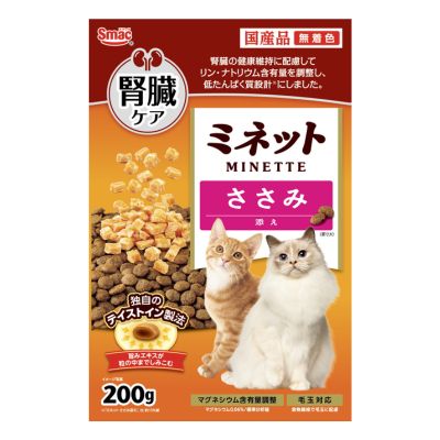 樂天商城 - スマック　ミネット　腎臓ケア　ささみ添え　200g【国産　猫　キャットフード　ドライ　成猫用総合栄養食】トッピングたっぷりの腎臓の健康維持に配慮したグルメフード