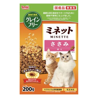 Rakuten - スマック　ミネット　グレインフリー　ささみ添え　200g【国産　猫　キャットフード　ドライ　成猫用総合栄養食】無着色●小粒● 消臭成分配合● 毛玉に配慮● F.L.U.T.に配慮