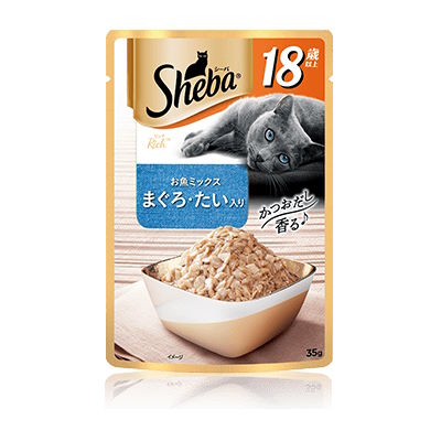 樂天商城 - シーバ　リッチ　18歳以上　お魚ミックス　まぐろ・たい入り　35g　【キャットフード　ウェット　パウチ】リッチなおいしさで、いつもの食事をちょっと贅沢に♪