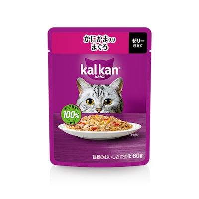 カルカン　パウチ　成猫(1歳〜7歳)　かにかま入りまぐろ　60g【キャットフード　ウェット　パウチ　総合栄養食　ゼリー仕立て】お魚とチキンのうま味がギュッと詰まってる♪だから、猫もよろこぶおいしさ