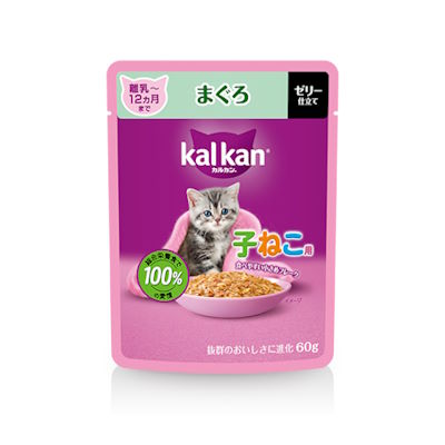 カルカン　パウチ　離乳～12ヵ月までの子ねこ用　まぐろ　60g　【キャットフード　ウェット　パウチ　総合栄養食　ゼリー仕立て】お魚とチキンのうま味がギュッと詰まってる♪だから、猫もよろこぶおいしさ