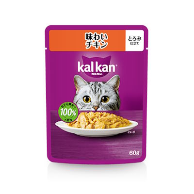 カルカン　パウチ　成猫(1歳〜7歳)　お肉シリーズ　味わいチキン　60g【キャットフード　ウェット　パウチ　総合栄養食　とろみ仕立て】お魚とチキンのうま味がギュッと詰まってる♪だから、猫もよろこぶおいしさ