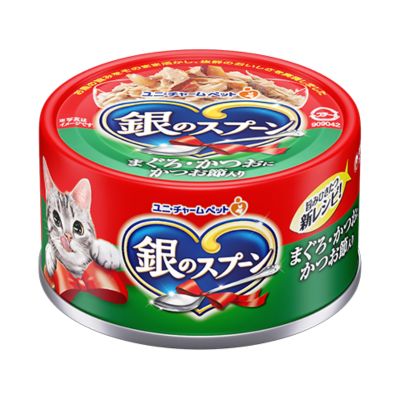 樂天商城 - 銀のスプーン　缶　まぐろ・かつおにかつお節入り　70g　ユニ・チャーム【キャットフード　ウェット　缶】お魚のうまみをそのまま活かし、抜群のおいしさを実現したキャットフード（ウェットタイプ）★