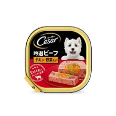 樂天商城 - シーザー　吟選ビーフ　チキン・野菜入り　100g　ふわふわローフタイプ　マースジャパン【ドッグフード　ウェット　トレイ】厳選された上質なビーフをたっぷり使って、おいしく仕上げました！