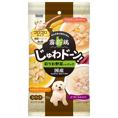 霧島鶏 じゅわドーン ゴロゴロ お野菜入りパック 210g（70g×3パック） イースター【国産】ドッグフード ウェット レトルト 愛犬も大満足の食べ応え♪ とうもろこし＆トマト入り、かぼちゃ＆ブロッコリー、さつまいも＆ポテト