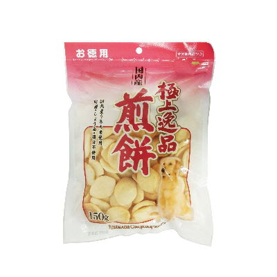 国内産うるち米を使用したおやつです。 砂糖・しょう油・塩分不使用で焼き上げました。 原材料：うるち米、タピオカ澱粉 成分表 粗たん白質：6.0%以上 粗脂肪：1.0%以上 粗繊維：2.0%以下 粗灰分：3.0%以下 水分：5.0%以下 エネルギー：100g当り381kcal 『ドッグ　フード』 総合ページへ 『ほかのおせんべい』を見てみる