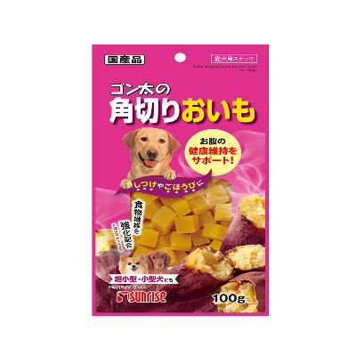 国産　ゴン太の角切りおいも　100g　サンライズ【犬おやつ　ドッグフード】食物繊維を豊富に含んださつまいもを使用したスナックです。お腹の健康維持をおいしくサポートします。ひとくちサイズで、しつけやごほうびにおすすめです。