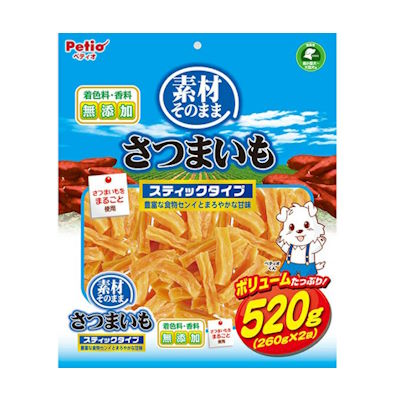 Rakuten - 素材そのまま　さつまいも　スティックタイプ　520g（260g×2袋）　ペティオ【犬用　ドッグフード　おやつ　トッピング】豊富な食物センイとまろやかな甘味。さつまいもをまるごと使用