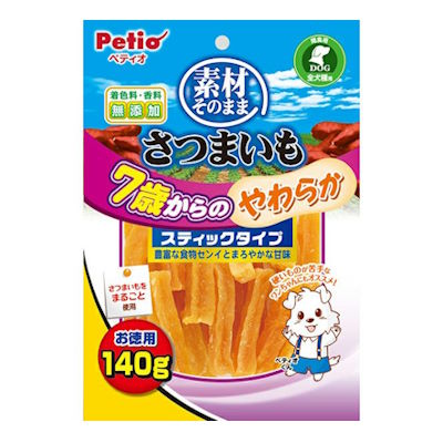 Rakuten - 素材そのまま　さつまいも　7歳からのやわらかスティックタイプ　140g　ペティオ【犬用　ドッグフード　おやつ　トッピング】シニア犬にも食べやすいほっこりやわらか仕上げ。さつまいもをまるごと使用