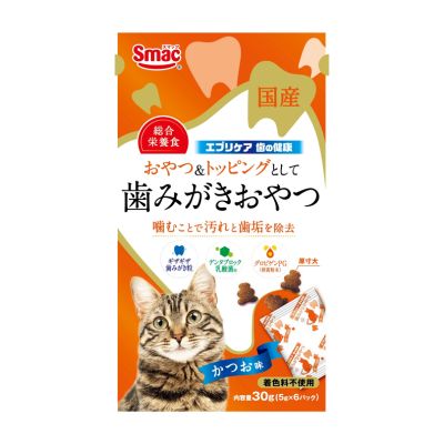 樂天商城 - エブリケア 歯の健康 CAT　かつお味　30g（5g×6分包）　スマック【国産　キャットフード　猫用おやつ　無着色】ギザギザ歯磨き粒を噛むことで愛猫のデンタルケア！おやつ＆トッピングとして●
