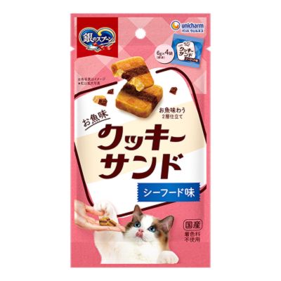 お魚味のうまみ層をお魚味のクッキー風生地でサンドしたドライおやつ 個包装タイプ 国産 着色料不使用 原材料名 小麦粉、肉類(チキンエキス、ささみ)、油脂類、酵母エキス、魚介類(フィッシュエキス、まぐろエキス、かつおエキス、かつお節、ホタテパウダー、まぐろ節)、ビール酵母、糖類、調味料、酸化防止剤(ミックストコフェロール、ハーブエキス) エネルギー 約400kcal/100gあたり