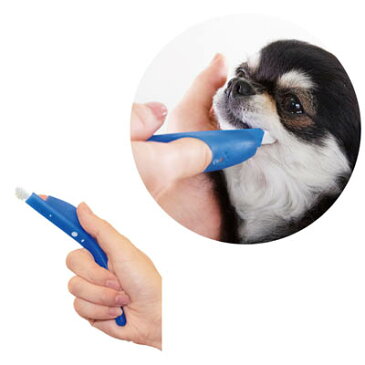 ライオン　ペットキッス　指サック歯ブラシ　コンパクト　ブルー　【デンタルケア　犬猫用】まるで指でみがいているみたいな歯ブラシ