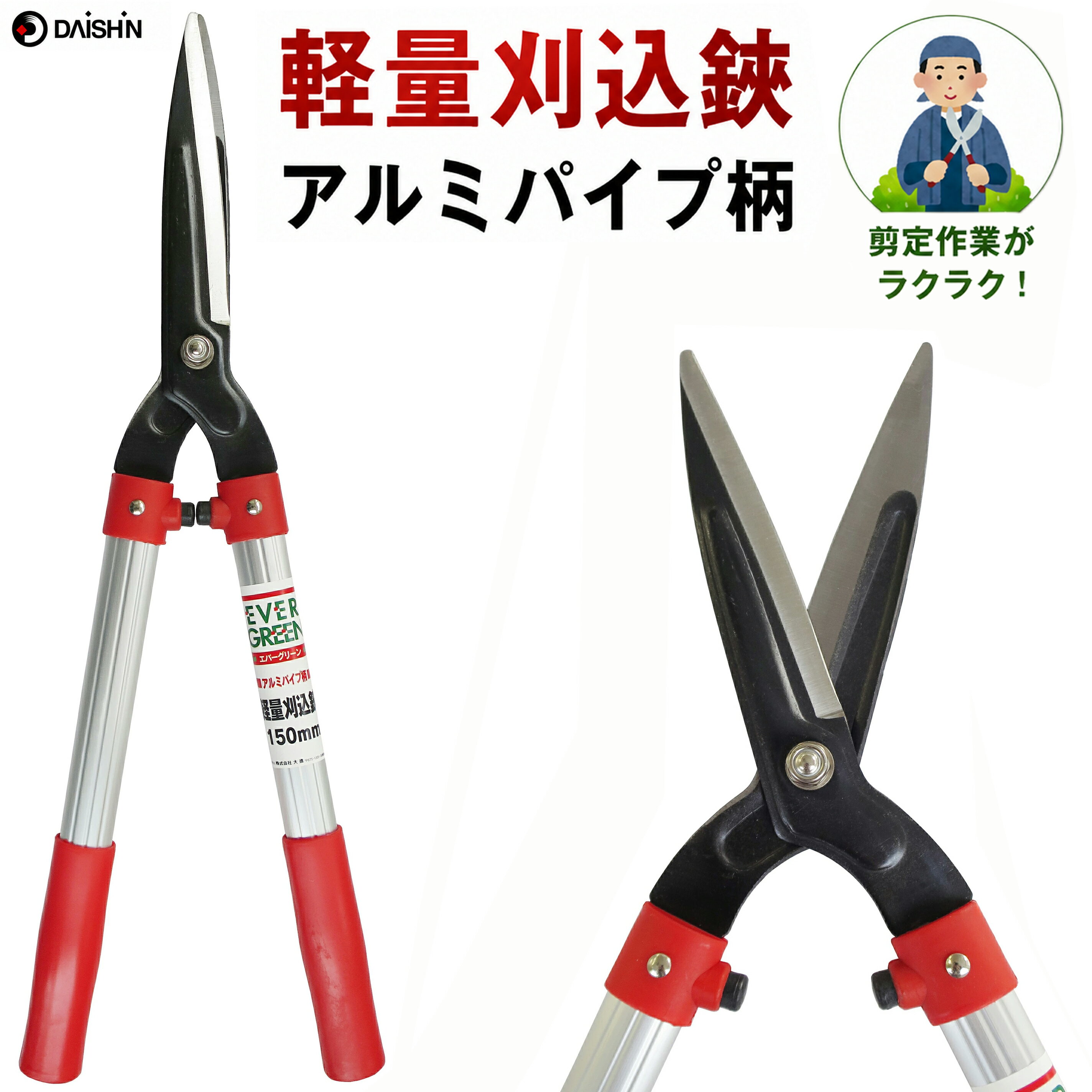 乐天商城 - 大進 軽量刈込鋏 小 アルミパイプ柄 150MM大進 園芸 ガーデニング 農業 女性 庭 農作業 刈り込みばさみ 刈込鋏 アルミ柄 えだ 枝 はさみ ハサミ 園芸 女性 庭 農作業 家庭菜園 用具 工具 バサミ 安全 軽量 軽い 剪定 庭木 生垣 枝切りばさみ せんていばさみ 枝切りはさみ