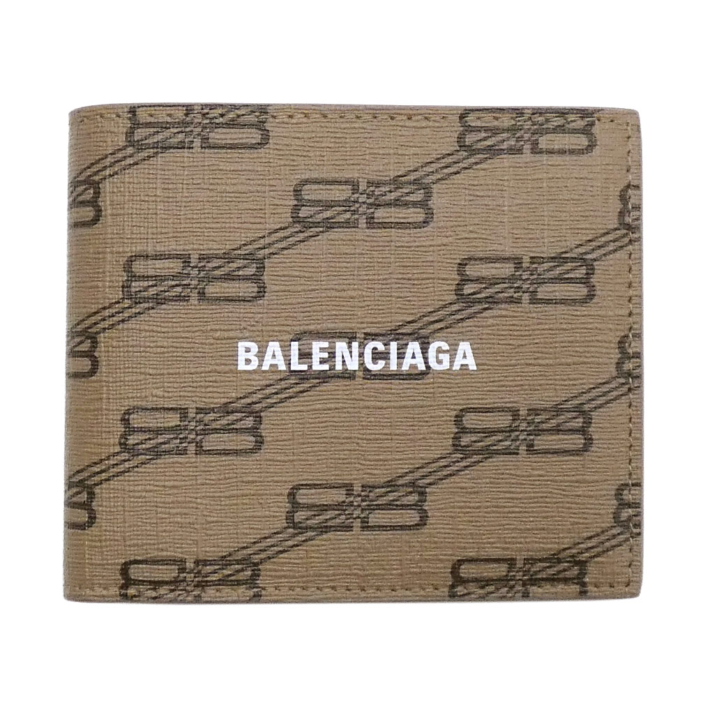 バレンシアガ 財布（メンズ） 【ポイント6倍以上★】バレンシアガ 財布 BALENCIAGA シグネチャー スクエア フォールド ウォレット BBモノグラム ベージュ/ブラウン 594549 新品