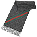 グッチ グッチ マフラー 570603-3GB18-1466 GUCCI GG フリンジ ウール/アルパカ NIKKY 37x190 ブラック/グレー ウェビング グリーン/レッド アウトレット 新品