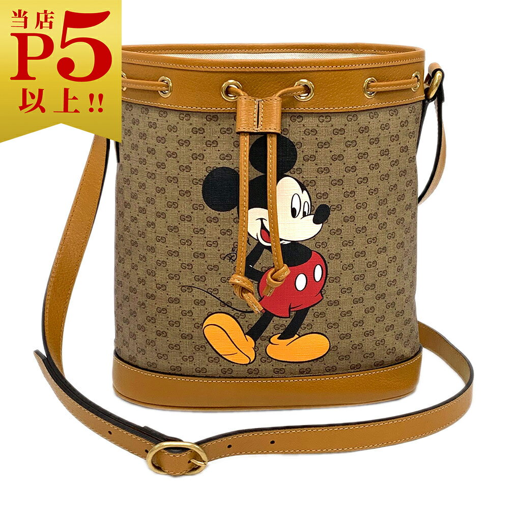 グッチ ショルダーバッグ（レディース） グッチ バッグ 602691-8559 GUCCIxDISNEY ショルダー スモール バケットバッグ ミッキーマウス ミニGGスプリーム ベージュ/エボニー カーフブラウン 新品