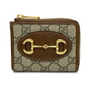 グッチ グッチ カードケース 644459-8563 GUCCI L字ファスナー 小銭入れ付き ホースビット 1955 GGスプリーム ベージュ カーフブラウン アウトレット 新品