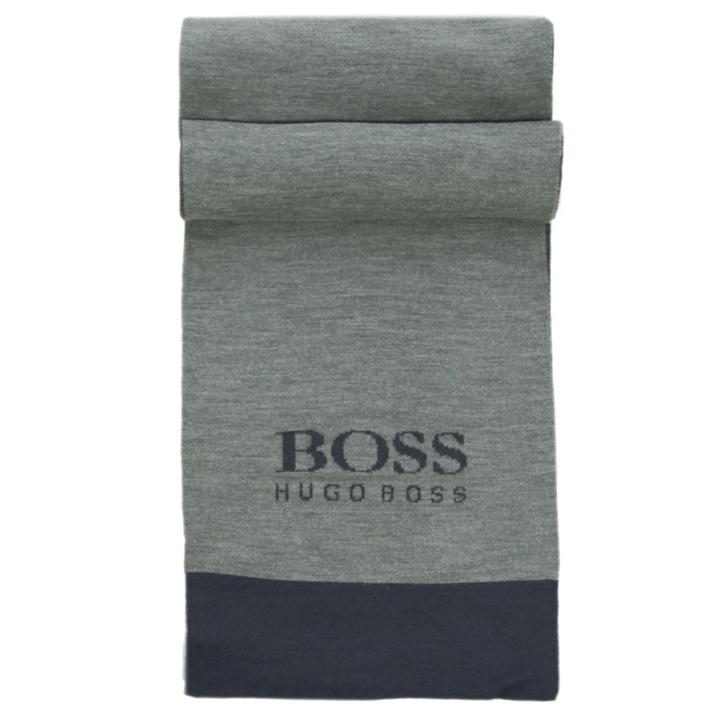 【ポイント5倍以上★】ヒューゴ ボス マフラー 50393128 HUGO BOSS ボス メンズ バイカラー ロゴ ネイビー/杢グレー 19073 アウトレット 新品