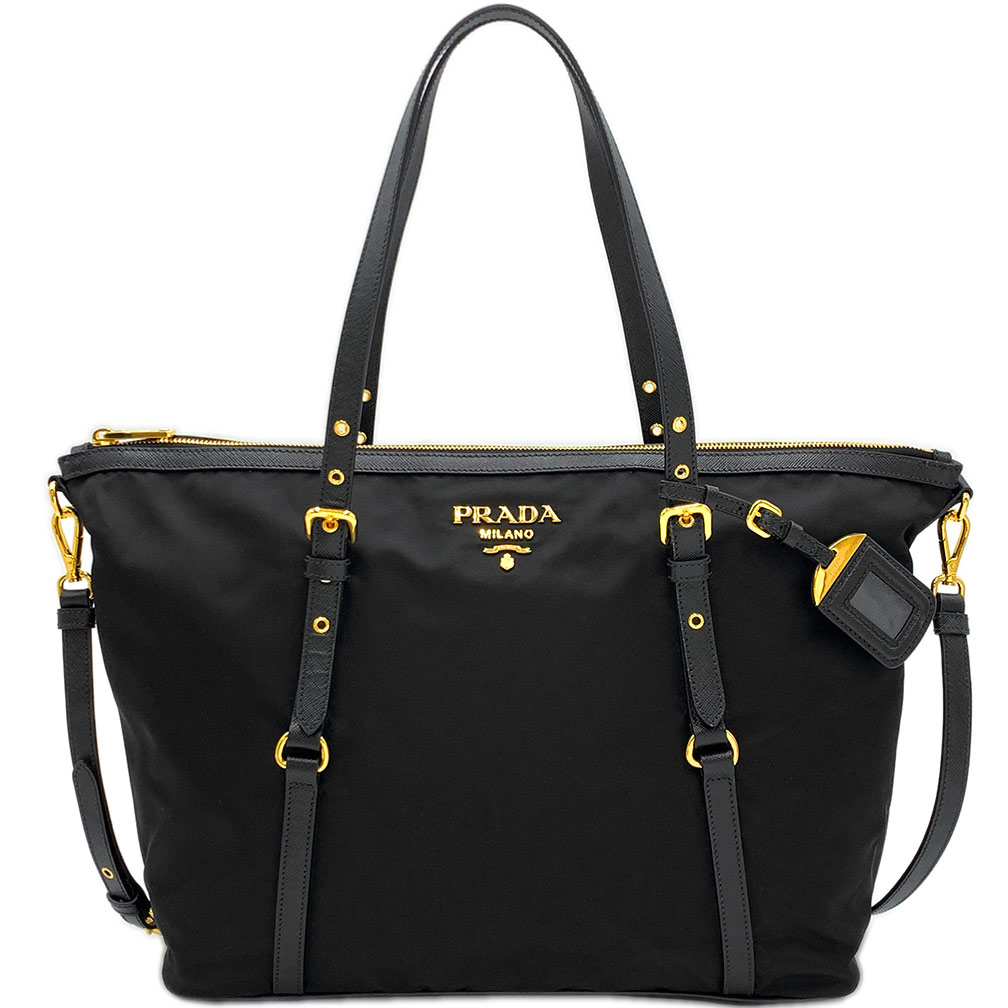 プラダ トートバッグ（レディース） 【ポイント6倍以上★】プラダ バッグ 1BG253 PRADA 2WAY トートバッグ ストラップ付き TESSUTO+SAFFIAN ネロ ナイロン+カーフ ブラック アウトレット 新品