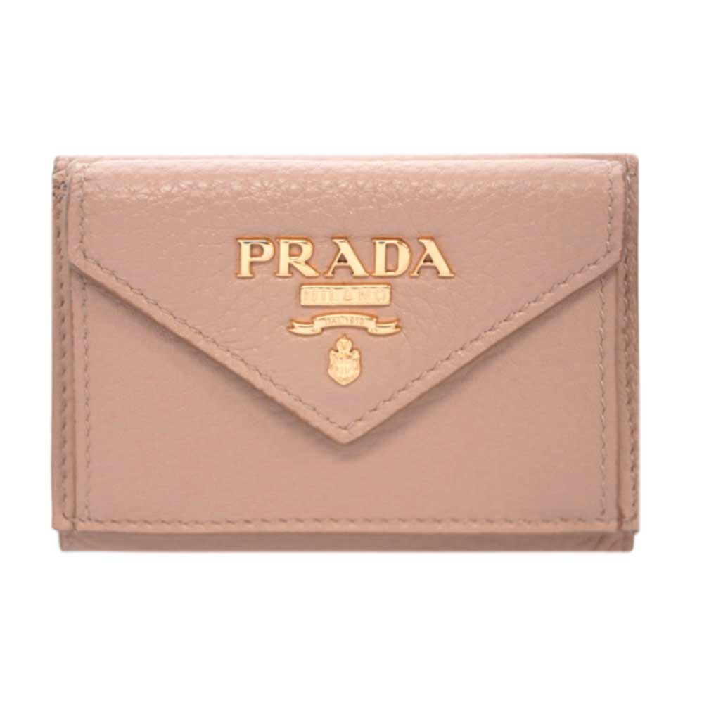 プラダ 財布（レディース） プラダ 財布 1MH021 PRADA 三つ折り 小銭入れ付き GLロゴ VITELLO GRAIN CIPRIA チプリア カーフパウダーピンク ゴールド金具 わけありセール アウトレット 新品