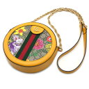 中古 美品 グッチ バッグ GUCCI GGスプリームxレザー GGフローラ ミニ ラウンド チェーン ショルダー コンパクト ポシェット イエロー レディース 550618 06213