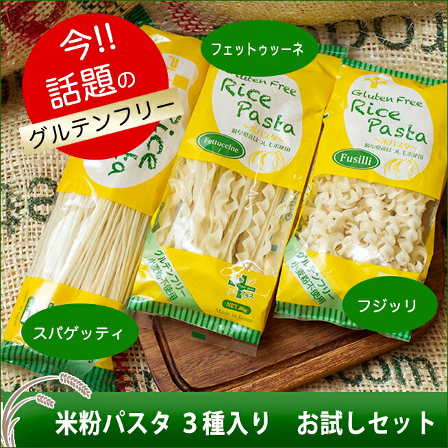 【送料込み】グルテンフリー♪ 米粉パスタ3種入り お試しセットスパゲッティ フェットゥッチーネ フジッリの3種類が入った米粉パスタを試せるセット◆【アレルギー物資28品目不使用】原材料は もちろん地元岐阜県産ハツシモ米100 使用【岐阜県HACCP】