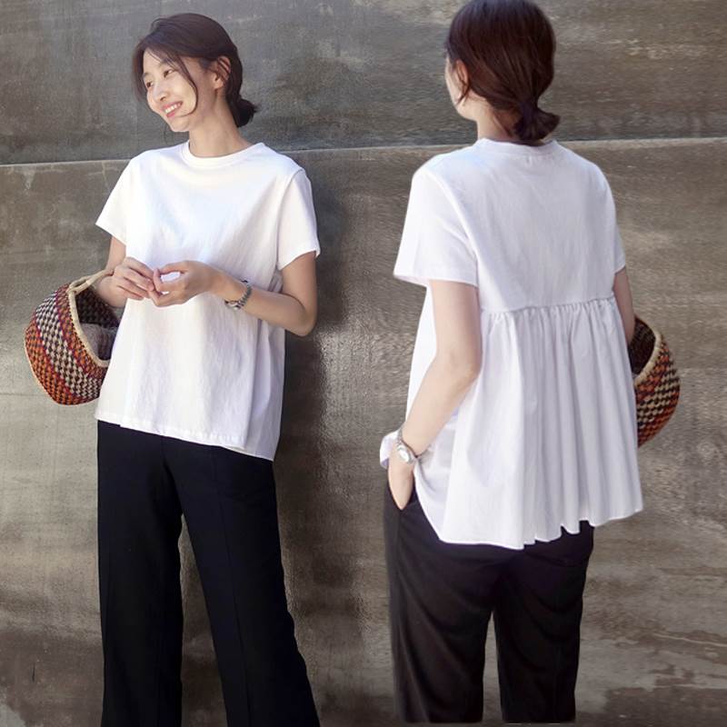 American Casual - トップス Tシャツ ブラウス 白シャツ 白トップス 袖あり 半袖 Uネック ラウンドネック フレア 切り替えデザイン プリーツ バックコンシャス かわいい 大人可愛い きれいめ シンプル カジュアル 大人 上品 おしゃれ 大人女子 こなれ感 ラフ 個性的 クール モード系 エレガント