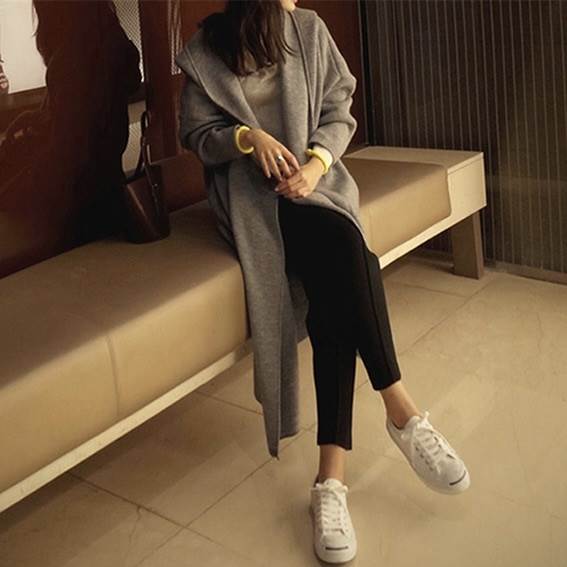 トップス アウター カーディガン ロング ロング丈 袖あり 長袖 襟なし フード付き かわいい 大人可愛い きれいめ シンプル カジュアル 大人 上品 おしゃれ お洒落 かっこいい 大人女子 こなれ感 ラフ マニッシュ ルーズ モード系 主役級 存在感 とろみ感 抜け感 無地 秋 冬