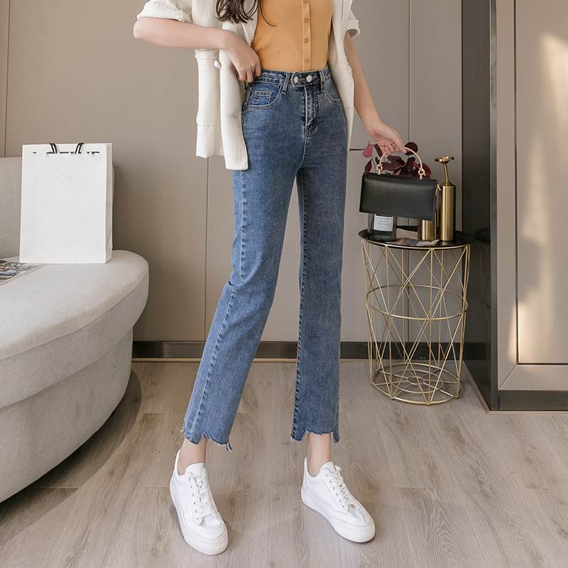 Cropped Pants - 裾ダメージジーンズ ボトムス Gパン ズボン 7分丈 きれいめ シンプル カジュアル 大人 上品 おしゃれ お洒落 かっこいい レトロ 大人可愛い 大人女子 こなれ感 ラブリー キュート ガーリー 個性的 クール エレガント モダン 主役級 存在感 フォーマル とろみ感 抜け感 春 夏