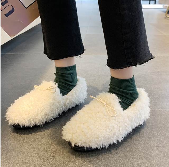 もこもこ モカシン 冬靴 ペタンコ レディースシューズ フラット ぺたんこ リボン モコモコ ふわふわ あったか ボア かわいい 大人可愛..