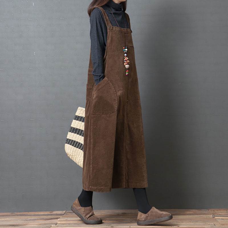 Come to Storeのコーデュロイ サロペット スカート ジャンパースカート ジャンスカ ロング ロング丈 マキシ マキシ丈 ストレート ワイド Iライン ポケット かわいい 大人可愛い きれいめ シンプル カジュアル 大人 上品 おしゃれ 大人女子 こなれ感 ラフ ラブリー キュート ガーリー ルーズ｜アングル2