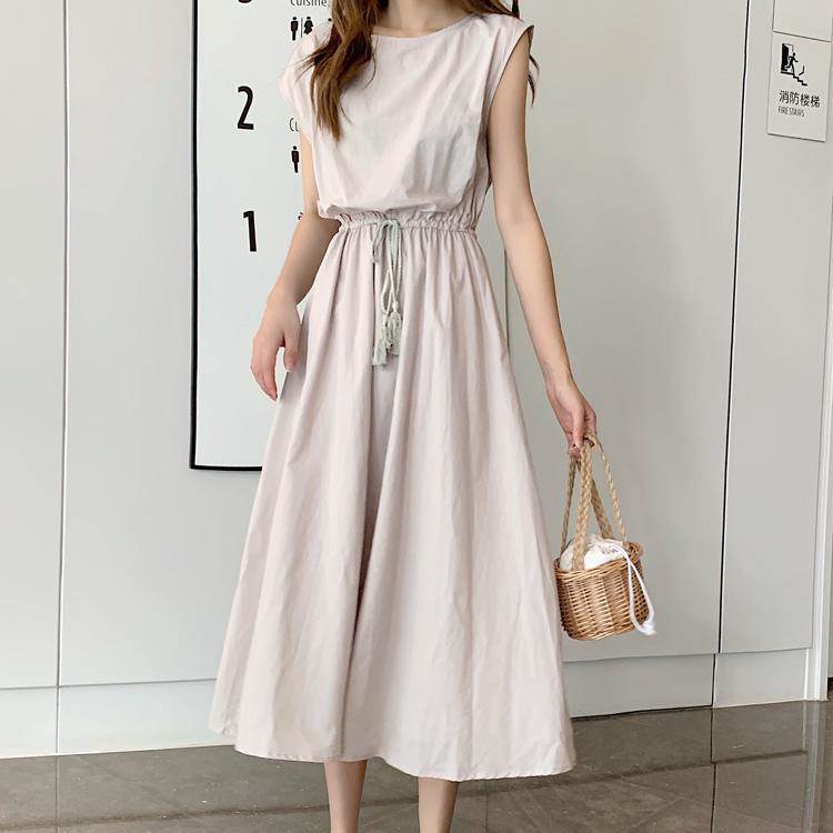 ワンピース フレアスカート ミモレ ノースリーブ Uネック 襟付き フレア セミフレア フリル ウエストマーク ウエストリボン かわいい 大人可愛い きれいめ シンプル カジュアル 大人 上品 おしゃれ お洒落 大人可愛い 大人女子 こなれ感 ラフ ガーリー 個性的 クール 主役級