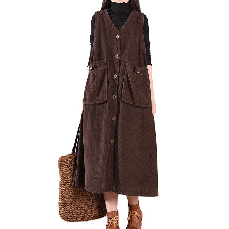 オールインワン コーデュロイワンピース ワンピース オールインワン サロペット 膝下 ミモレ ミモレ丈 ロング ロング丈 袖なし Vネック スクエアネック ワイド ガウチョ Aライン 大きなボタン 厚手 コーデュロイ 大人可愛い カジュアル 大人 おしゃれ お洒落 レトロ