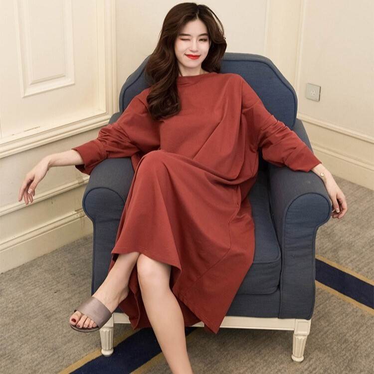 ゆるルームウェア ビッグルームウェア ワンピース ルームウェア パジャマ 部屋着 寝巻き ナイトウェア ロングスカート ミモレ ミモレ丈 ロング ロング丈 マキシ マキシ丈 袖あり 長袖 クルーネック ドロップショルダーかわいい 大人可愛い シンプル おしゃれ お洒落