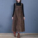 サロペット ワンピース ミモレ ミモレ丈 ロング ロング丈 袖なし ノースリーブ 襟なし セミフレア ストレート Iライン 厚手 コーデュロイ かわいい 大人可...