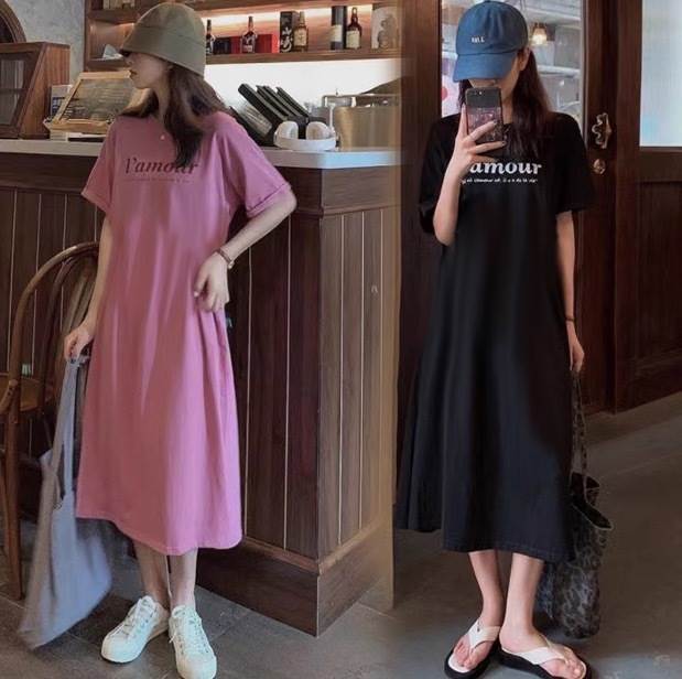 ワンピース Tシャツ フレアワンピース ワンピドレス 膝下 ミモレ ミモレ丈 ロング ロング丈 ミディアム丈 袖あり 半袖 5分袖 五分袖 ボリューム袖 ラウンドネック クルーネック 襟なし フレア セミフレア 細身 ストレート Aライン スリット サイドスリット 伸縮性 かわいい