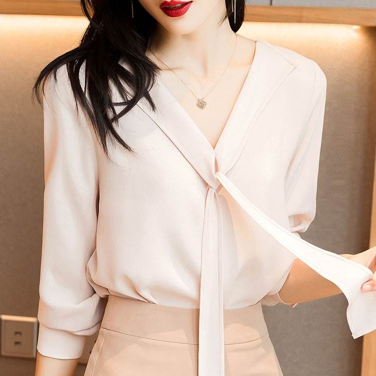 Vネックボウタイシフォンビジネスブ...