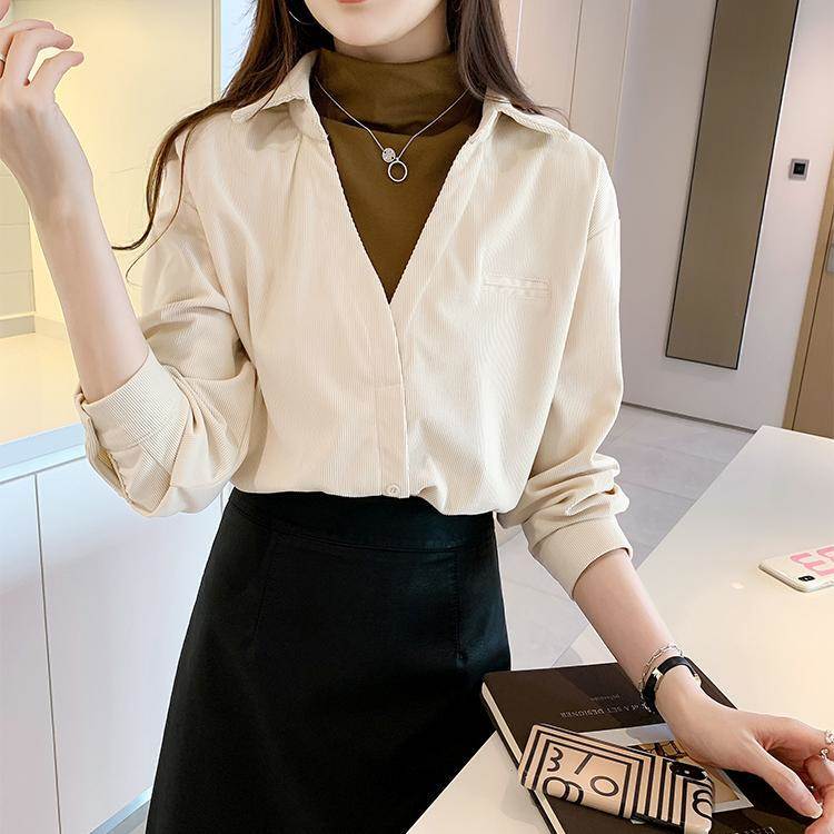 トップスシャツブラウス長袖襟付きレ...