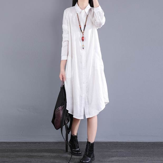 長袖 - ワンピース シャツワンピース ワンピドレス 膝下 ロング ロング丈 袖あり 長袖 襟付き ストレート Iライン 前開き リネン 大人可愛い シンプル カジュアル 大人 上品 おしゃれ お洒落 アジアン エスニック 大人女子 こなれ感 ラフ 無地 春 秋 10代 20代 30代 レディース